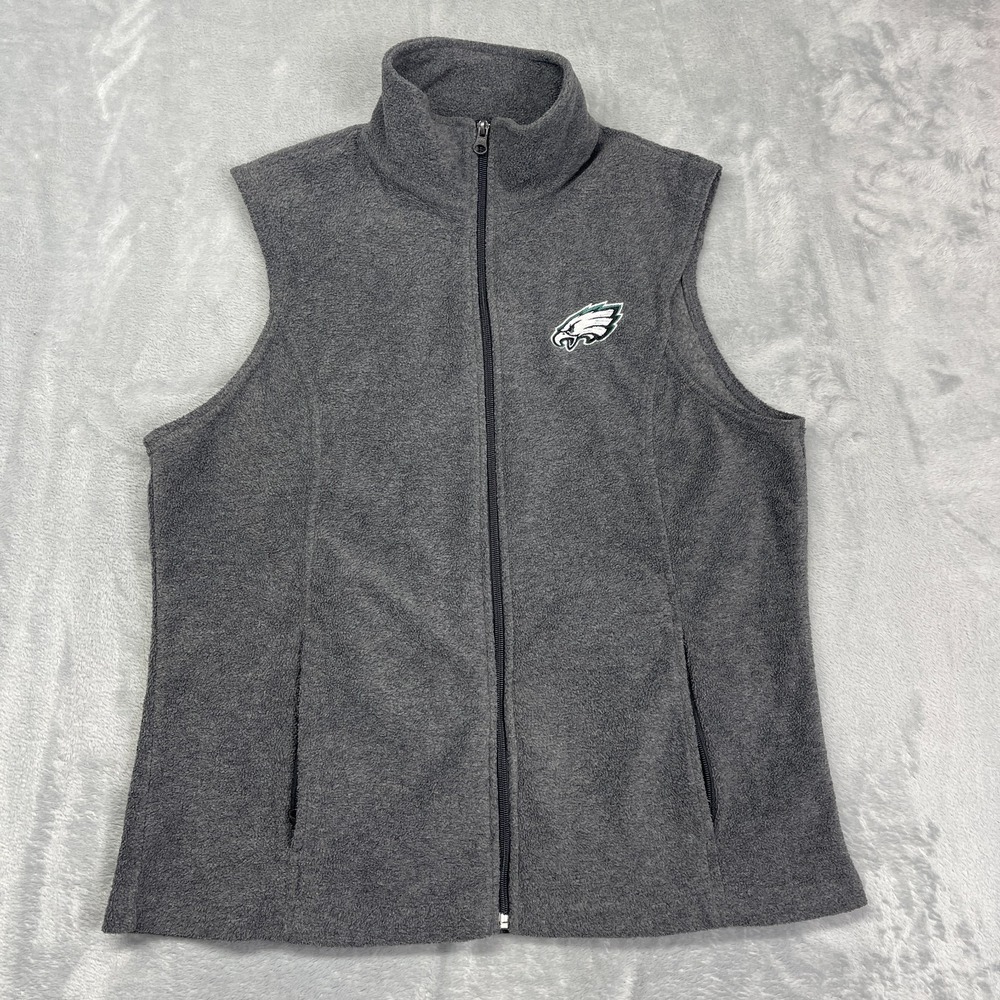 Philadelphia Eagles Fleece Vest Mens Medium Gray NFL Football Sports Full Zip